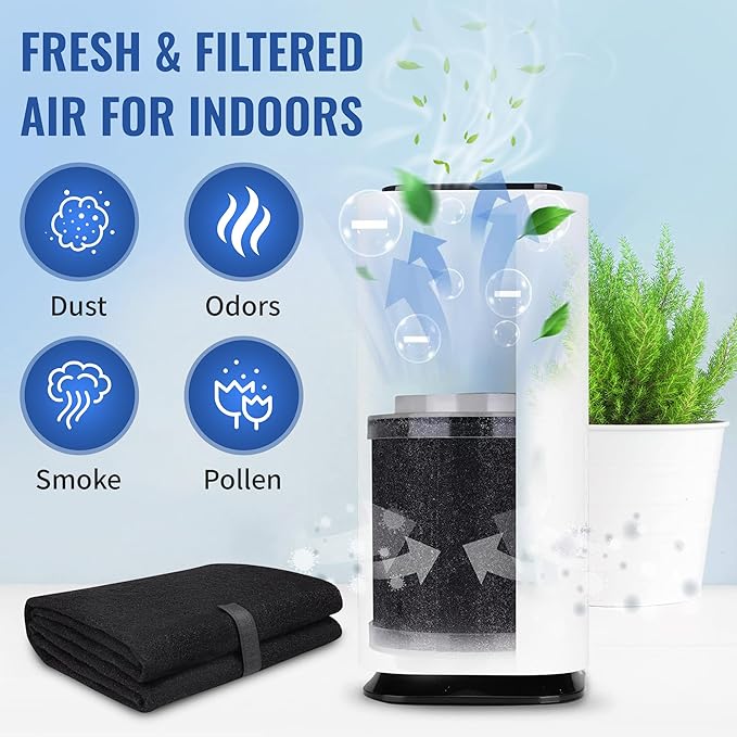 CFS Pack of 4, Universal Cut to Fit Carbon Pre-Filter Pad Roll for Air Purifiers, Range Hood, Furnace Filters, & Conditioner Filters Fresh Indoor Air Charcoal Filter Sheet 10"x48"