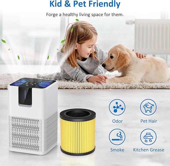 B-D02L Replacement Filter Compatible with MOOKA B-D02L Air Purifier, Pet Care Filter, Yellow (3-PACK)