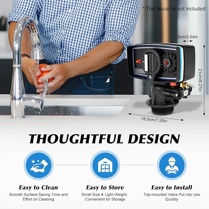 Water Softener Control Head Timer Water Softener Control Valve 110V 3W Backwash Head 12 Day Timer Valve Replacement Softener Valve For Filter Resin Tanks, Black