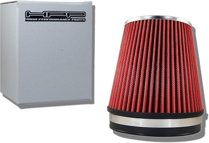 Truck Cold Air Intake Red 6" / 152 mm Inlet Reusable Quality Universal Clamp On Cone Replacement Dry Short Air Filter