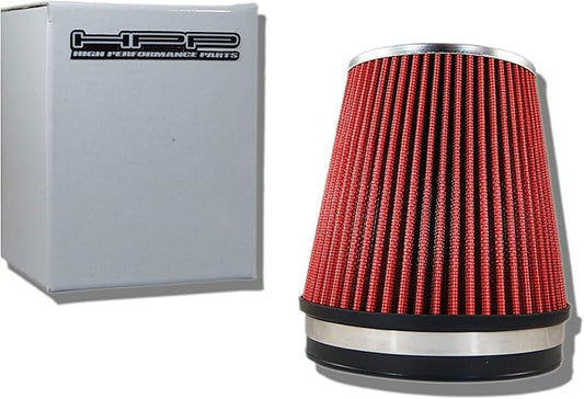 Truck Cold Air Intake Red 6" / 152 mm Inlet Reusable Quality Universal Clamp On Cone Replacement Dry Short Air Filter