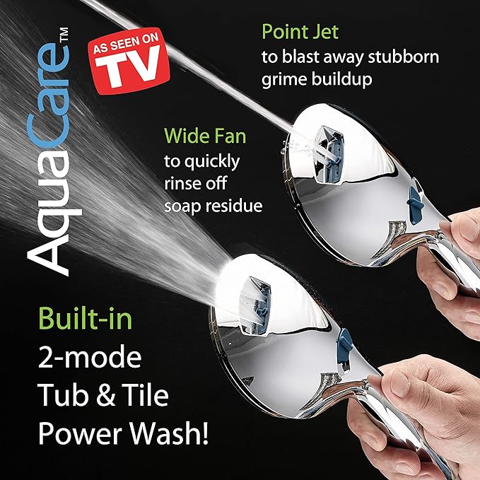 Hotel Spa AquaCare for California As-Seen-On-TV High Pressure Handheld Rain 50-Mode 3-Way Shower Head Combo, Anti-clog Jets, 2-Mode Tub & Pet Power Wash, Wall Bracket, 6 ft. Hose
