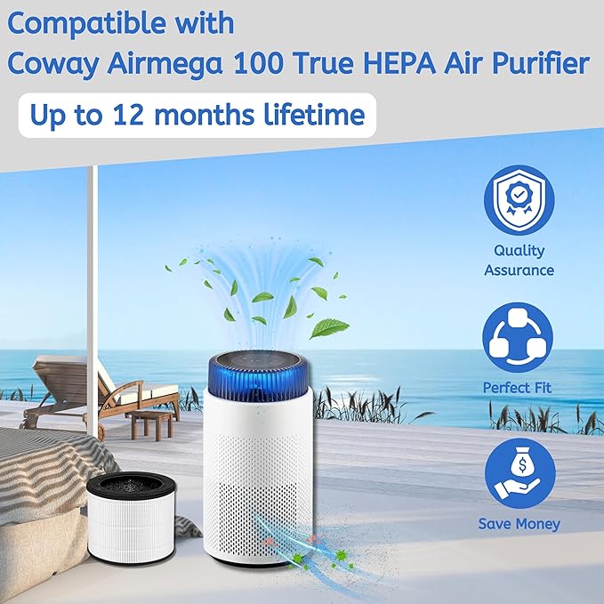 Nispira Airmega 100 3-in-1 True HEPA Activated Carbon Filter Replacement For Coway Airmega 100 Air Purifier 1 Pack