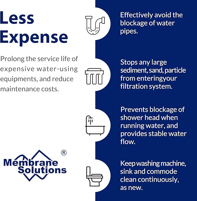 Membrane Solutions 20 Micron Sediment Water Filter Replacement Polypropylene Cartridge 10"x 2.5" for Whole House RO System, Compatible with Aqua-Pure AP110, GE FXUSC, WHKF-GD05, Culligan P5-6 Pack