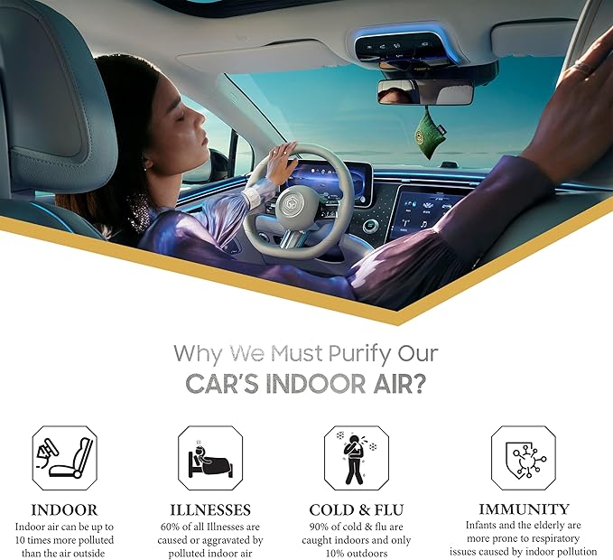 GOODAIR HEPA Car Air Purifier Bag & Pouch | 75g Activated Carbon Filter, Absorb Toxic Gases, 2.0 Premium Certified Air Purifier, Suitable for All Cars, 24/7 Air Purification - Forest Green