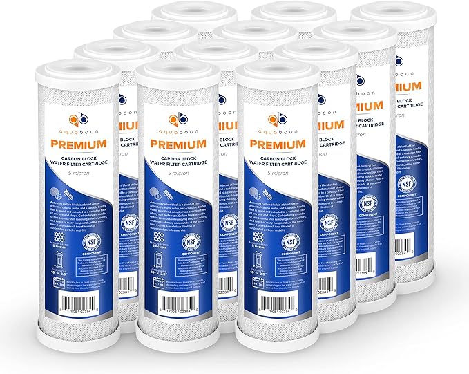 Aquaboon 5 Micron 10 x 2.5 Premium CTO Filter Cartridge for Whole House Carbon Block Water Filter Replacement Compatible with FC15, FXWTC, 12-Pack