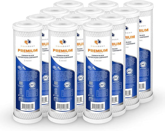 Aquaboon 5 Micron 10 x 2.5 Premium CTO Filter Cartridge for Whole House Carbon Block Water Filter Replacement Compatible with FC15, FXWTC, 12-Pack