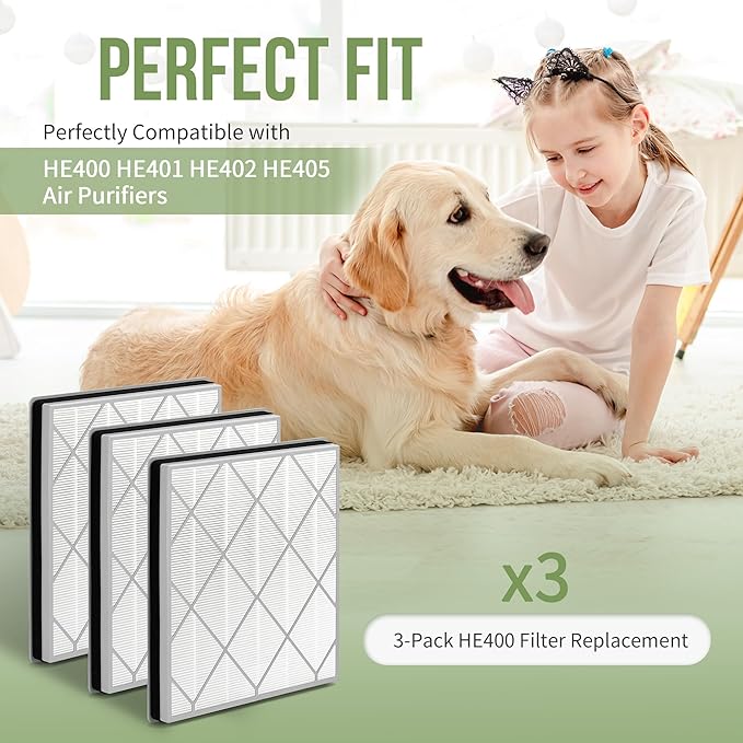HE401 Filter Replacement for Shark Air Puri-fier 4 Filter Replacement, Compatible with Shark Air Puri-fier 4 HE400 HE401 HE402 HE405, 3-Pack H13 True HEPA with Advanced Odor Lock Filter