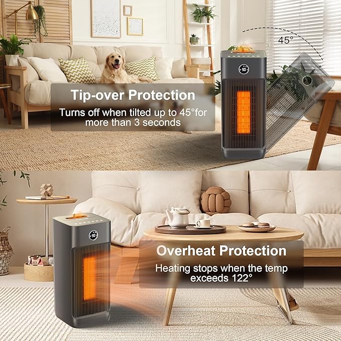 Uthfy Space Heater for Indoor Use, 1500W Portable Electric Heater with Humidifier for Large Room, Ceramic Heater with Wheels,12H Timer, Thermostat, Remote, Overheat&Tip-Over Protection for Bedroom