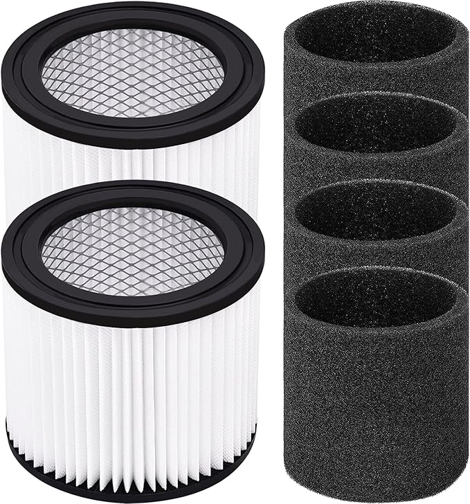 90398 Shop Vac Filters Replacement for Shop Vac Type AA Cartridge Filter 90398/118692, 9039800, 9039833(2 Pack), with 4 Foam