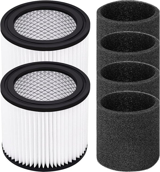 90398 Shop Vac Filters Replacement for Shop Vac Type AA Cartridge Filter 90398/118692, 9039800, 9039833(2 Pack), with 4 Foam