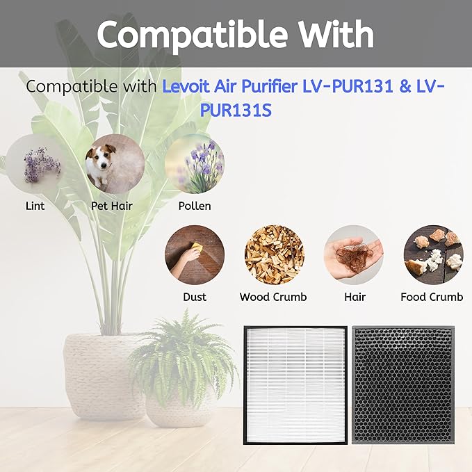 Nispira LV-PUR131 Filter Replacement for Levoit Air Purifier LV-PUR131 3-in-1 HEPA Carbon, 3 Packs