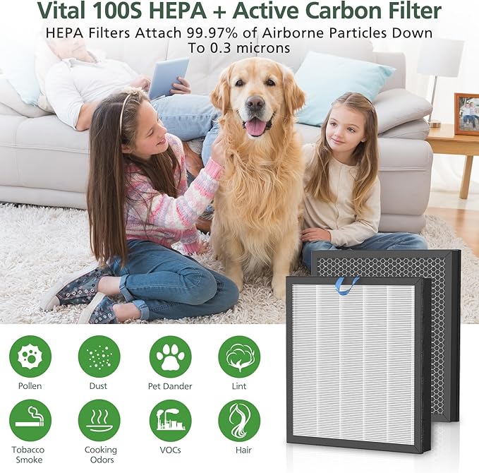Vital 100S Replacement Filter for LEVOIT Vital 100S and Vital 100S-P Air Purifier, HEPA and High-Efficiency Activated Carbon Filter, Vital 100S-RF, LRF-V102-WUS