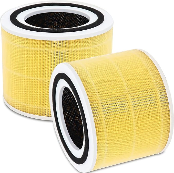 for LEVOIT Core 300 Replacement Filter Compatible with Core 300S Core 300-RF Filters 3-in-1 True Filter High - Efficiency Activated Carbon yellow 2 Pack