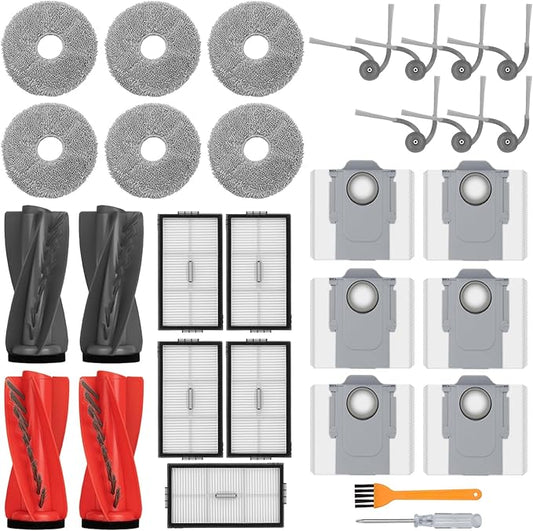 28 Pack Replacement Parts Compatible with Roborock Saros10R Robot Vacuum Cleaner,Parts Include:2 Dual Main Brush,7 Side Brush,5 HEPA Filter,6 Mop Cloth,6 Dust Bag,1 Cleaning Tool&1 Screwdrive