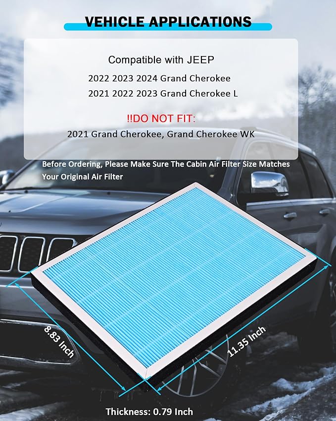 CF12935 Cabin Air Filter with Activated Carbon Replacement For 2022 2023 2024 Grand Cherokee 2021 2022 2023 2024 Grand Cherokee L Replace# 68542125AA