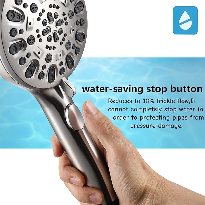 Shower Head with Handheld 7 Spray Combo,Hand Held Showerhead with On/Off Switch,High Pressure Detachable Shower Heads with 60" Long Hose (Brushed Nickel)