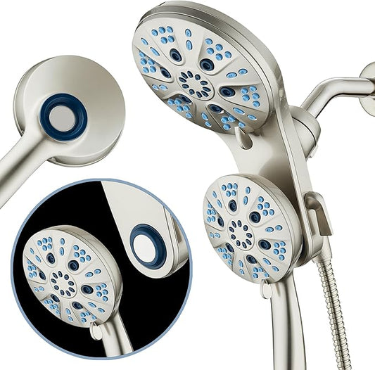 AquaCare Magneton High-Pressure 48-mode Luxury 3-way Combo System with Magnetic Guidance Docking, Giant Rain & Handheld Shower Head, Hygienic Jets and 6 ft. Stainless Steel Hose, Satin Nickel
