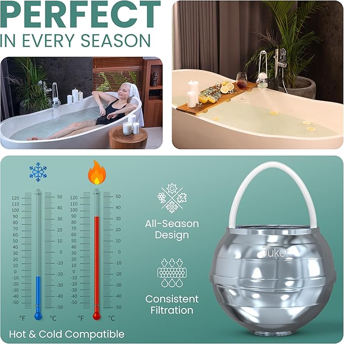 JUKER Bath Water Filter for Tub - 8 Stages-Bathtub Water Filter Removes Hundreds of Contaminants- Hard Water Softener- Improves Your Bath water for Healthier Skin, Hair and Nails Condition - Silver