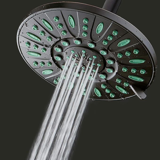 AquaDance 7-inch 6-Setting Rainfall Showerhead with Anti-Microbial Microban Protection from Mold, Mildew, and Bacteria - Clog-Free, Oil-Rubbed Bronze Finish/Coral Green Jets