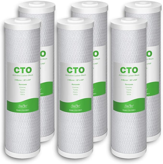 SimPure Whole House Water Filter, 20" x 4.5" BB Activated Carbon Block Filter Replacement Cartridge Coconut CTO Filter (6 Pack)