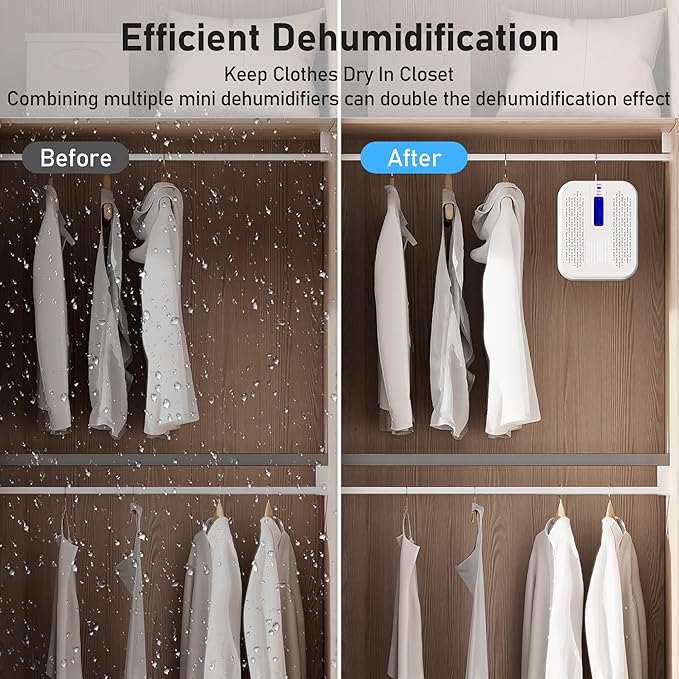 Rechargeable Small Dehumidifier, Portable Mini Dehumidifier for Bathroom, Highly Efficient Dehumidification, Energy Saving, Suitable for Closet, Cars, Wardrobes, Bookcases
