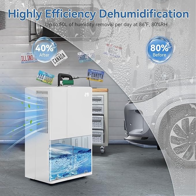 105 Pints Basement Dehumidifier with Pump for Space up to 5000 sq.ft, Large Dehumidifiers with Drain Hose, 1.7 Gal Water Tank, Intelligent Humidity Control, Auto Shutoff, 24H Timer, for Large Room