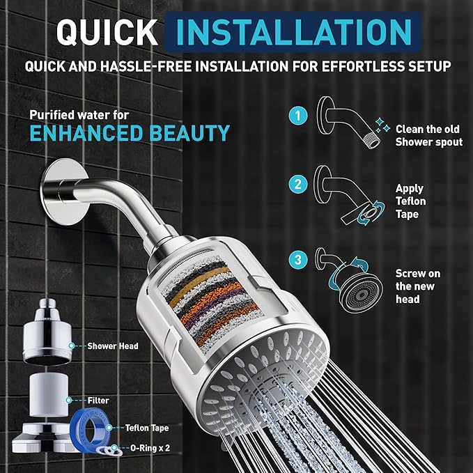 Mist Filtered Shower Head Filter for Hard Water with 5-mode High Pressure Water, Revitalizing 15 Stage Filtration Shower Water Softener Shower Head