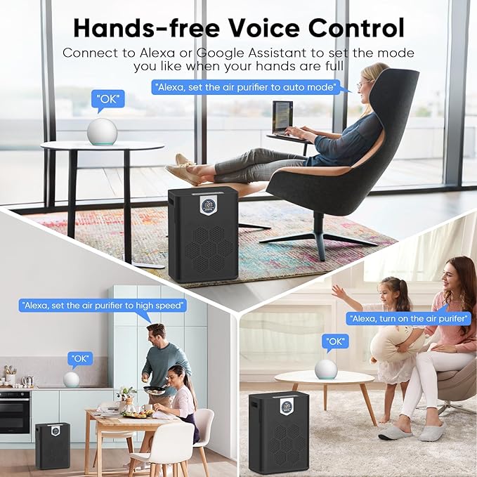 Smart Air Purifiers for Home Large Room, H14 Air Purifier with Washable Filters Up to 3000 Ft², APP & Voice Control & 22 dB Sleep Mode for Bedroom Living Room, Black