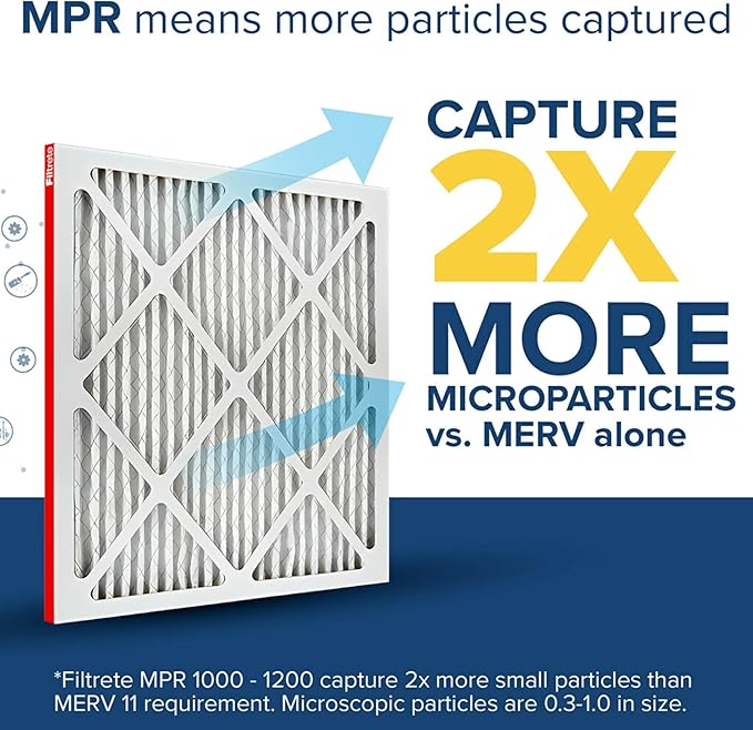 Filtrete 12x24x1 AC Furnace Air Filter, MERV 11, MPR 1000, Micro Allergen Defense, 3-Month Pleated 1-Inch Electrostatic Air Cleaning Filter, 2 Pack (Actual Size 11.719x23.72x0.85 in)