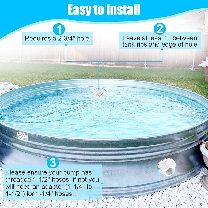 Threaded Inlet Strainer Kit Include Rubber Washer and Strainer Nut, Fits Intex Filter Pumps with 1-1/2" Hoses for Intex Stock Tank Pools and Stock Tank Pool Filter Kit Pool Accessories (1 Pcs)