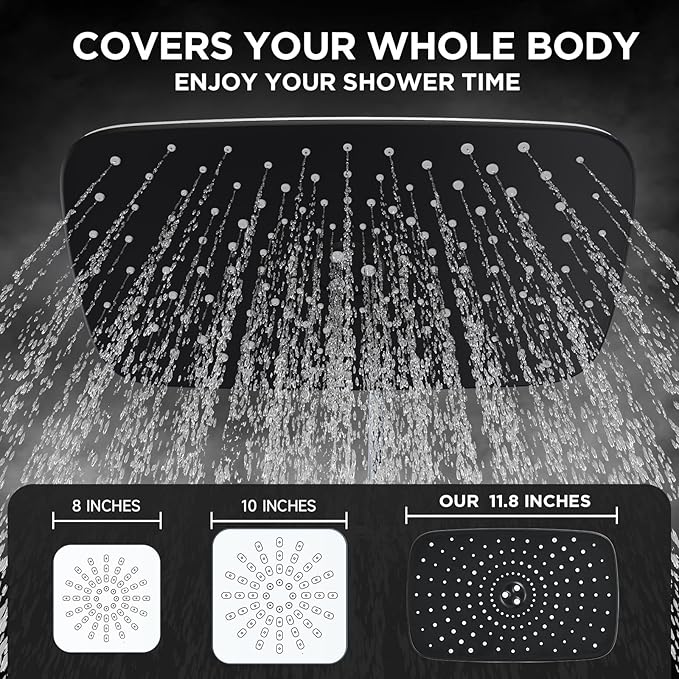 Veken 11.8'' Rain Shower Head with Handheld Spray Combo, Extension Arm for Rainfall Showerhead, Muti-modes Massage High Pressure Hand Held Shower Heads with Hose, Anti-Clog Nozzles & Bathroom(Chrome)
