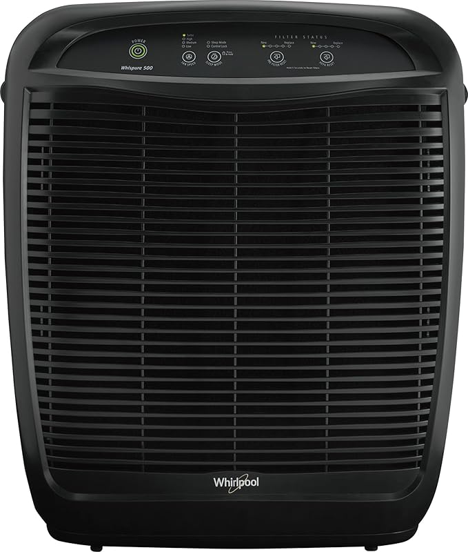 Whirlpool WP500B WP500 Whispure Air Purifier – 490 sq ft Filtration with True HEPA and Carbon Pre-Filter 8171434K, 1183054K. Compact Odor Allergen Eliminator (WP500B-Slate, Large, Slate Black