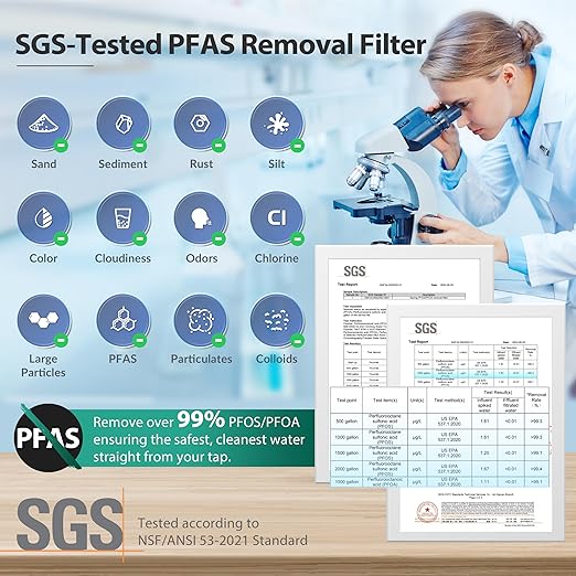 iSpring CW21-PF 2-Stage RV Water Filtration System, SGS-Tested PFAS Removal, High-Capacity Tankless Design, Durable 3/4" Lead-Free Brass Connectors for RV Campers