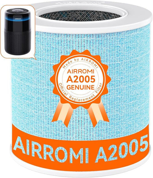 AIRROMI A2005 HEPA Air Purifier Replacement Filter, 3-In-1 Original Filter, Remove 99.97% of 0.3 Micron Particle 1 Pack White (Blue)