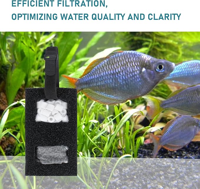 Aquarium Filter Replacement Set for Fluval SPEC, EVO and Flex Series, Three Stage Filtration Includes 2 Foam Filter, 2 Carbon Filter Refills, 2 Ceramic Rings & 1 Filter Cord