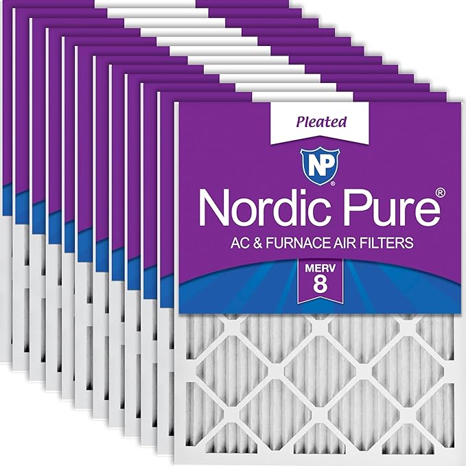Nordic Pure 16x20x1 (15 1/2 x 19 1/2 x 3/4) Pleated MERV 8 Air Filters 12 Pack