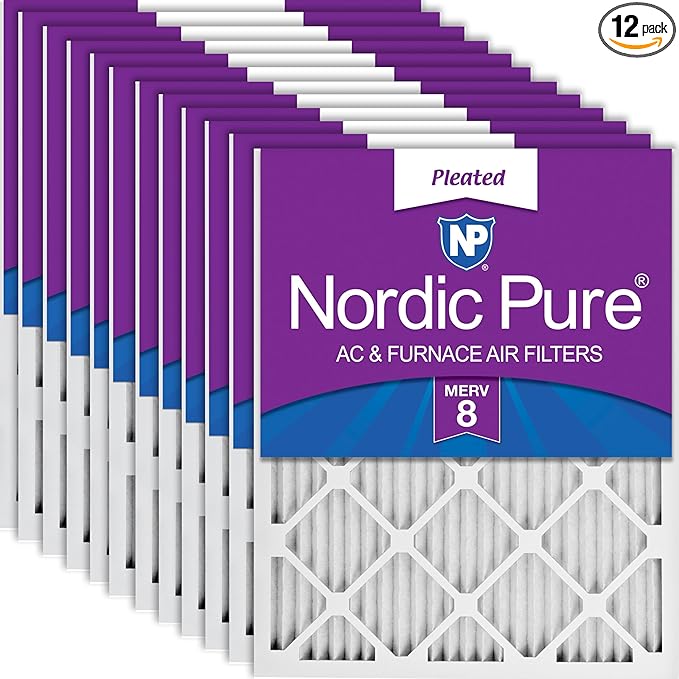 Nordic Pure 18x20x1 (17 1/2 x 19 1/2 x 3/4) Pleated MERV 8 Air Filters 12 Pack