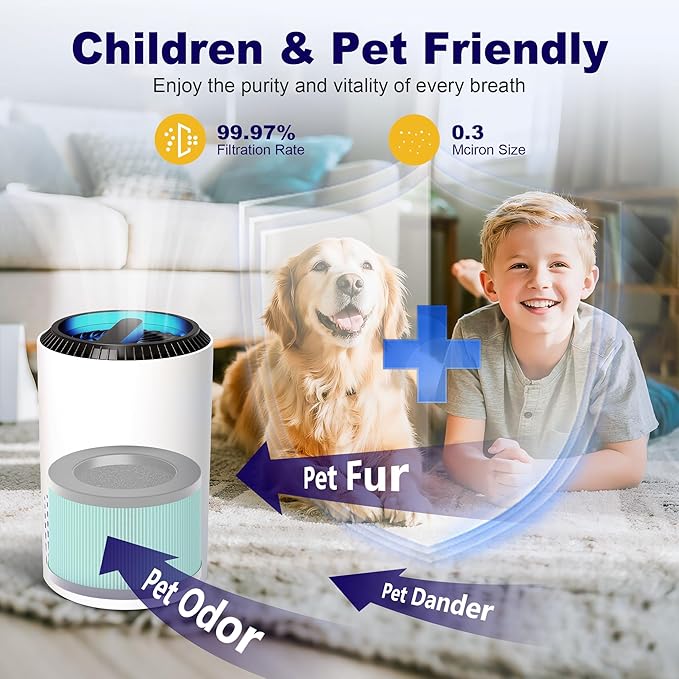 MK01 & MK06 True HEPA Filter Replacement Compatible with Aroeve MK01, MK06, ToLife TZ-K1 and Kloudi DH-JH01 Air Purifier, Pet Dander Version, Green, 4 Pack