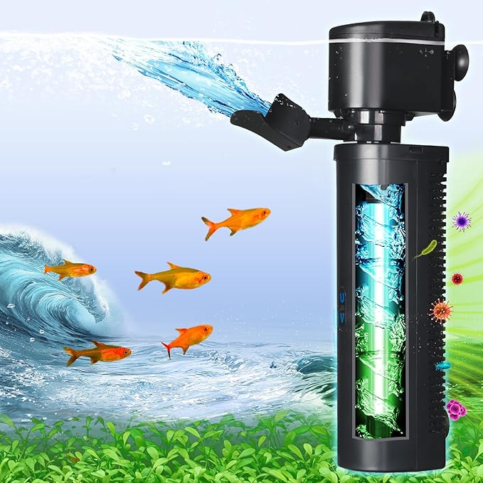 Aquarium Filter U-Very Suitable for 40-150 Gallon Tank, 400GPH Fish Tank Filters for Green Control, Internal Submersible Pump for Turtle Tank, Small Pond, Pool Filter, Cold Plunge Ice Bath Hot Tub