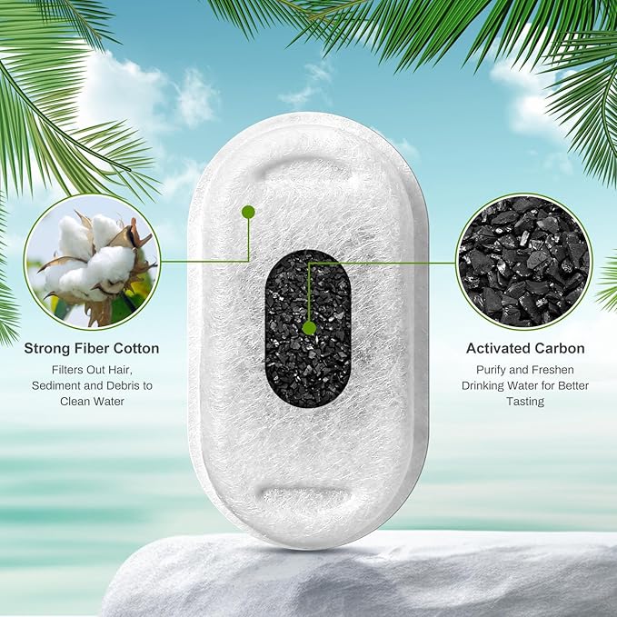 12 Pack Cat Water Fountain Filters, Replacement Filters & Pre-Filter Sponges for 3.2L/108Oz & 67oz/2L Stainless Steel Pet Fountain