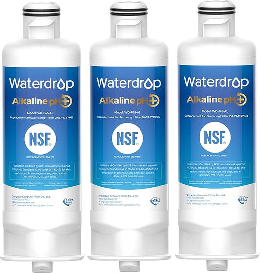 Waterdrop Alkaline DA97-17376B Water Filter, Enhances pH, Replacement for HAF-QIN/EXP, DA97-08006C, RF28R7201SR, RF28R7351SG, WD-F45-AL, 3 Filters