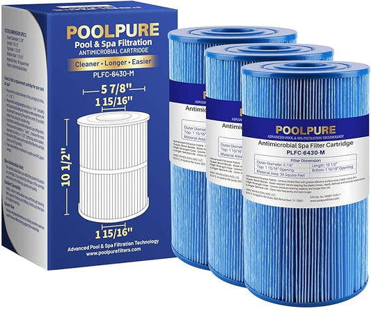 POOLPURE PLFC-6430-M Spa Filter Replaces Watkins 31489, Compatible Pleatco PWK30-M, Filbur FC-3915M, P/N0969601, 71825, 73178, 73250, 3 Pack.