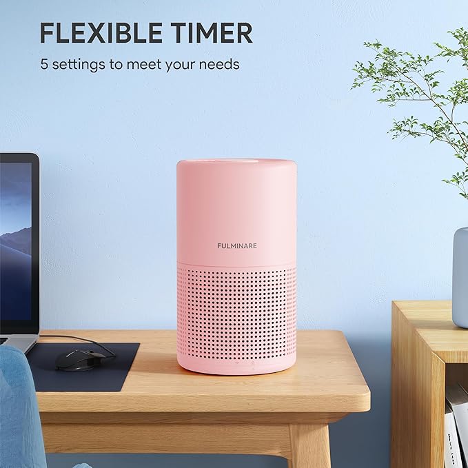 FULMINARE Air Purifiers for Home H13 True HEPA Air Filter Quiet Air Cleaner With Night Light Portable Small Air Purifier for Bedroom Office Living Room (Pink 2 Pack)