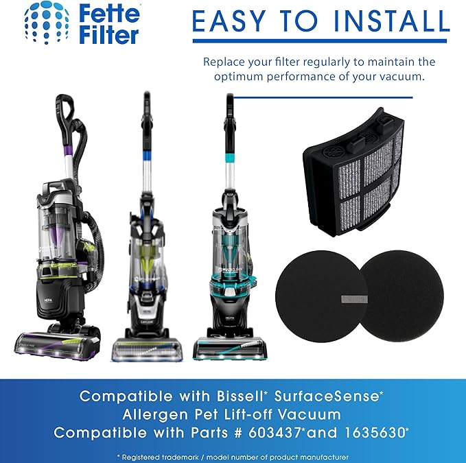 Fette Filter Replacement Filters for Bissell Vacuums, Compatible with SurfaceSense MultiClean 3418, Pet Hair Eraser Turbo 3774F, PowerLifter 3404.2 Post-Motor & 4 Pre-Motor Filters