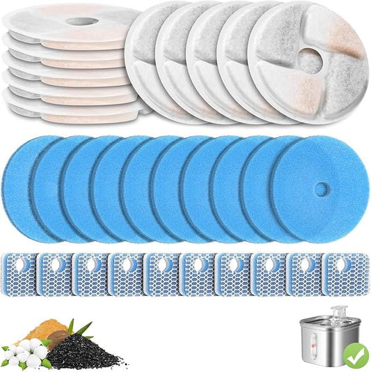 10 Pack Cat Fountain Filter Replacement for Square 2.2L/73oz Automatic Pet Water Fountain, Stainless Steel Cat Water Fountain Filters, Triple Filtration System, Activated Carbon Filters