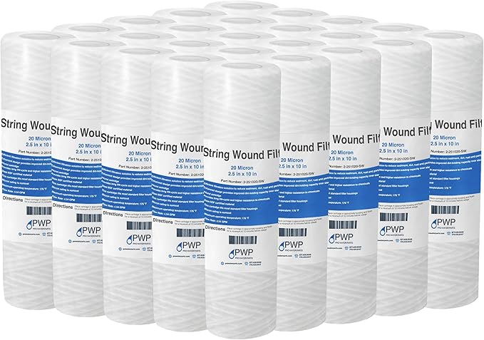 Sediment String Wound Water Filter Cartridge Standard 2.5x10 20 Micron 25 Pack