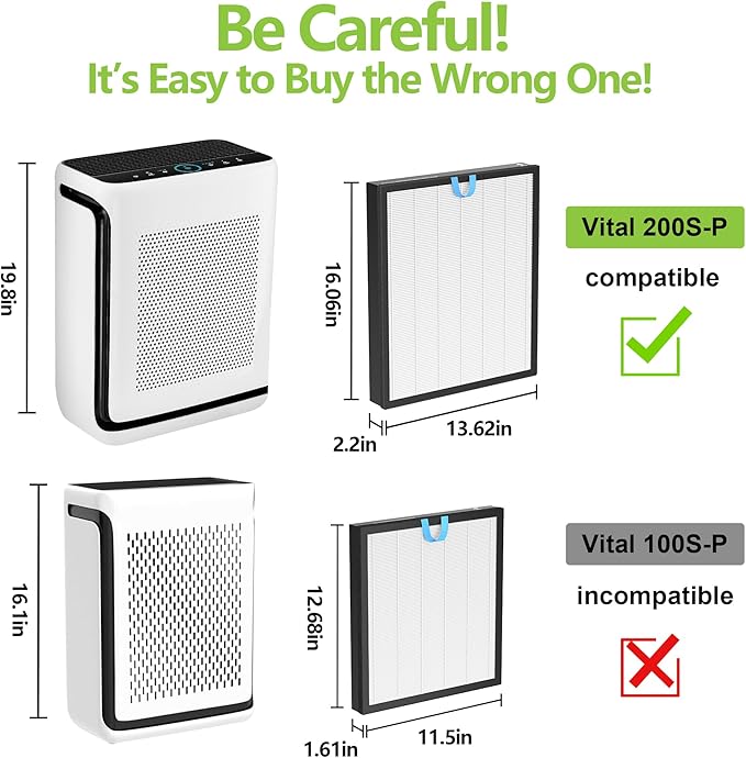 2 Pack Vital 200S Replacement Filter for LEVOIT Vital 200S Vital 200S-P Air Purifier, H13 True HEPA and High-Efficiency Activated Carbon Filter, Vital 200S-RF, LRF-V201-WUS