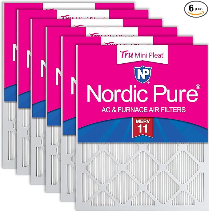 Nordic Pure 12x12x1 (Actual Size: 11 3/4 x 11 3/4 x 3/4) Tru Mini Pleat MERV 11 AC Furnace Air Filters – 2.5X More Media for Extended Durability & Superior Filtration - 6 Pack