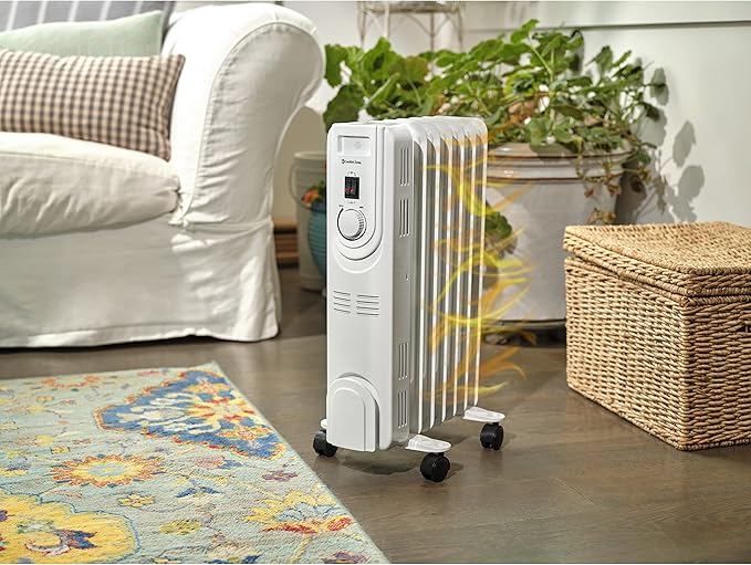 Comfort Zone Electric Oil-Filled Radiant Radiator Space Heater, Never Refill, Adjustable Thermostat, Tip-Over Switch & Overheat Protection System, Ideal for Home, Bedroom, & Office, 1,200W, CZ7007J